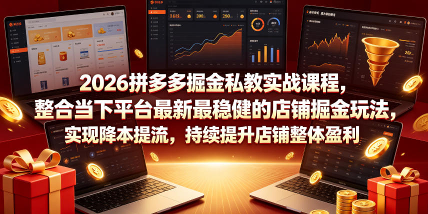 2026拼多多掘金私教实战课程，整合当下平台最新最稳健的店铺掘金玩法，实现降本提流，持续提升店铺整体盈利-迦哆网创社