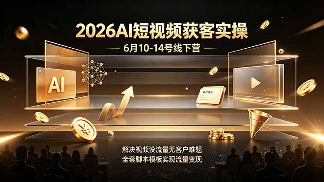 2026AI短视频获客实操6月10-14号线下营，解决视频没流量无客户难题，全套脚本模板实现流量变现-迦哆网创社