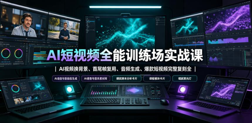 AI短视频全能训练场实战课｜AI视频换背景、首尾帧复用、音频生成、爆款短视频完整复刻全套实操教学-迦哆网创社