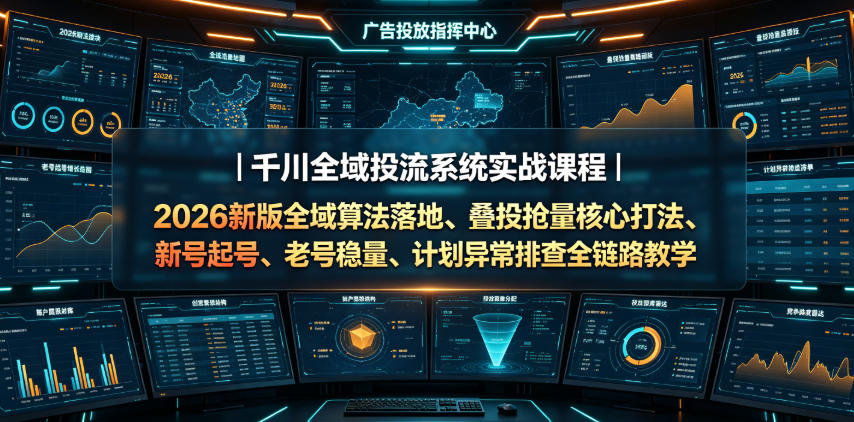 千川全域投流系统实战课程|2026新版全域算法落地、叠投抢量核心打法、新号起号、老号稳量、计划异常排查全链路教学-迦哆网创社
