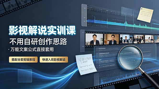 影视解说实训课：不用自研创作思路，万能文案公式直接套用，搭配全套剪辑教程，快速入局影视解说-迦哆网创社