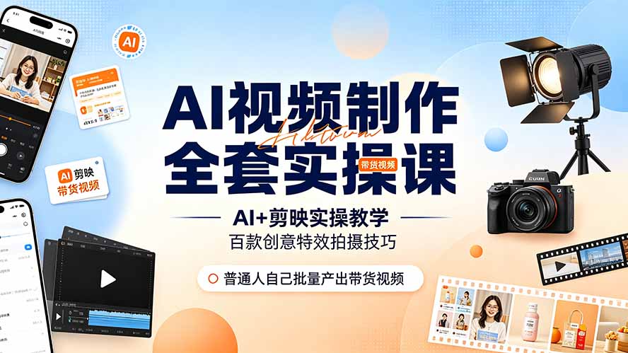 AI视频制作全套实操课,多款AI工具搭配剪映教学,百种特效运镜拍摄实操,抖音账号带货运营全覆盖-迦哆网创社