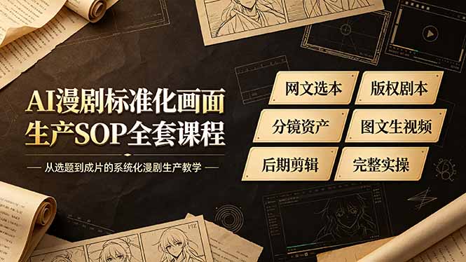AI漫剧标准化画面生产SOP全套课程,网文选本版权剧本分镜资产全覆盖,图文生视频后期剪辑完整实操教学-迦哆网创社