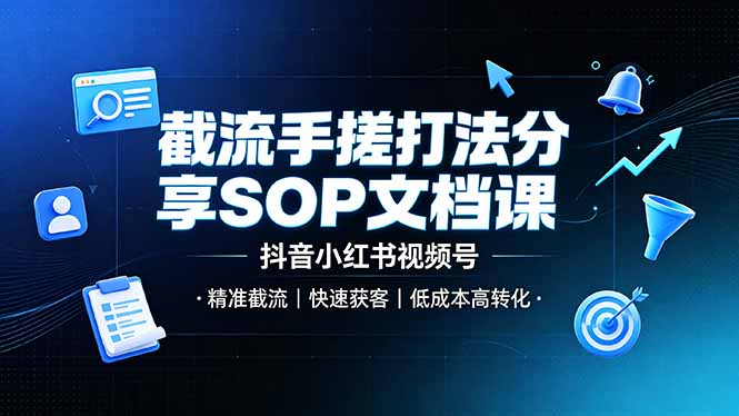 截流手搓打法分享SOP文档课,抖音小红书视频号丨精准截流,快速获客,低成本高转化-迦哆网创社