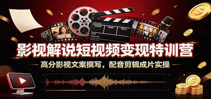 影视解说短视频变现特训营：高分影视文案撰写，配音剪辑成片实操-迦哆网创社