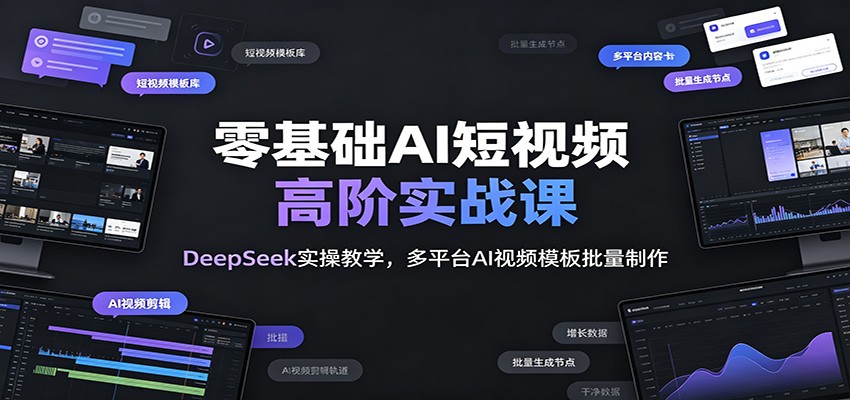 零基础AI短视频高阶实战课：DeepSeek实操教学，多平台AI视频模板批量制作-迦哆网创社
