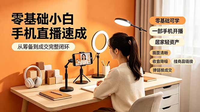零基础小白手机直播速成，从筹备到成交完整闭环，适配苹果安卓系统，解决杂音卡顿留人难问题-迦哆网创社