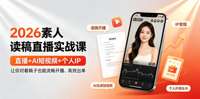 2026素人读稿直播实战课｜直播+AI短视频+个人IP，让你对着稿子也能流畅开播、高效出单-迦哆网创社