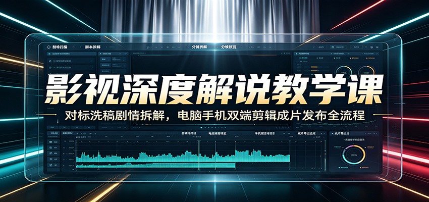 影视深度解说教学课：对标洗稿剧情拆解，电脑手机双端剪辑成片发布全流程-迦哆网创社