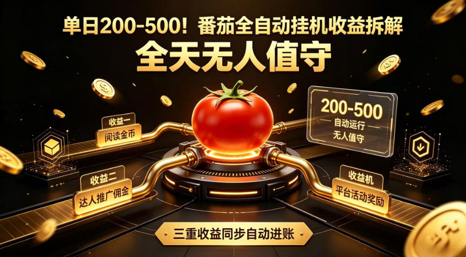 单日200-500！番茄全自动挂G收益拆解，全天无人值守，矩阵操作收益翻倍【揭秘】-迦哆网创社