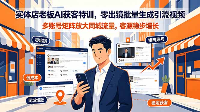 实体店老板AI获客特训，零出镜批量生成引流视频，多账号矩阵放大同城流量，客源稳步增长-迦哆网创社
