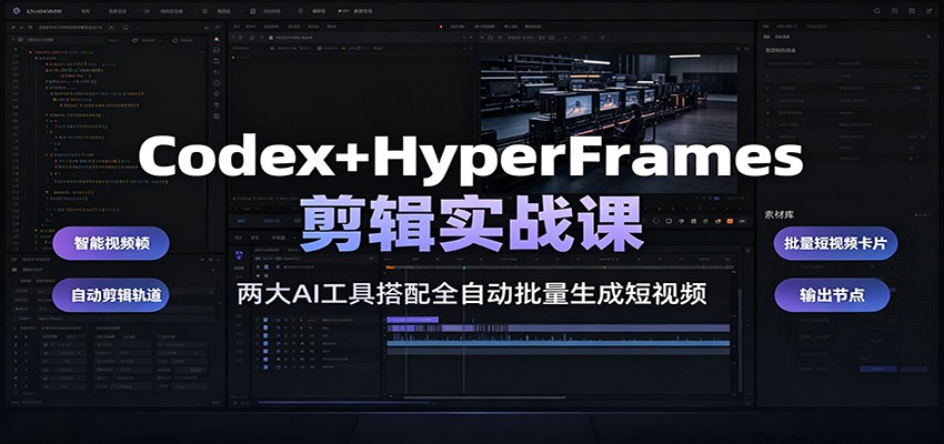 Codex+HyperFrames剪辑实战课：两大AI工具搭配全自动批量生成短视频-迦哆网创社