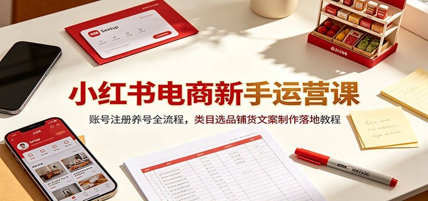小红书电商新手运营课：账号注册养号全流程，类目选品铺货文案制作落地教程-迦哆网创社