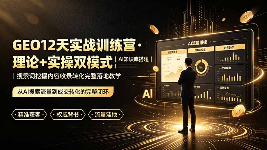GEO12天实战训练营·理论+实操双模式|AI知识库搭建|搜索词挖掘内容收录转化完整落地教学-迦哆网创社