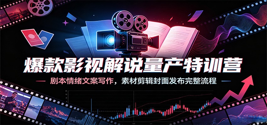 爆款影视解说量产特训营：剧本情绪文案写作，素材剪辑封面发布完整流程-迦哆网创社