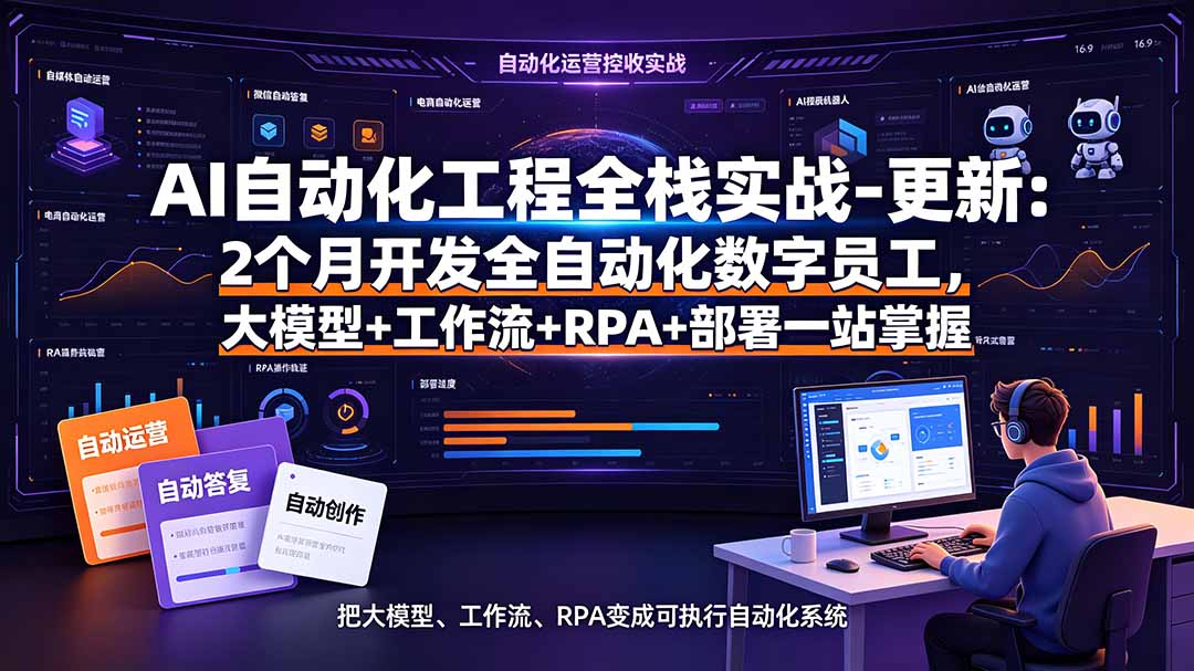 AI自动化工程全栈实战-更新:2个月开发全自动化数字员工,大模型+工作流+RPA+部署一站式掌握-迦哆网创社