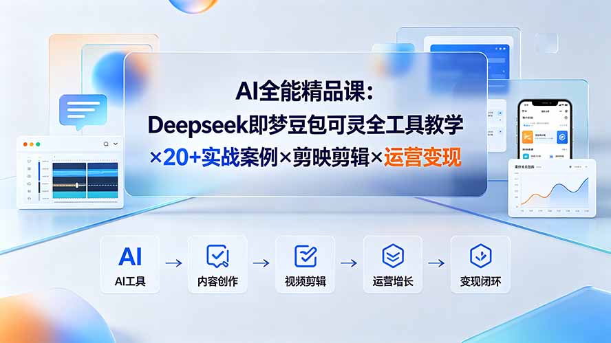 AI全能精品课:Deepseek即梦豆包可灵全工具教学×20+实战案例×剪映剪辑×运营变现-迦哆网创社