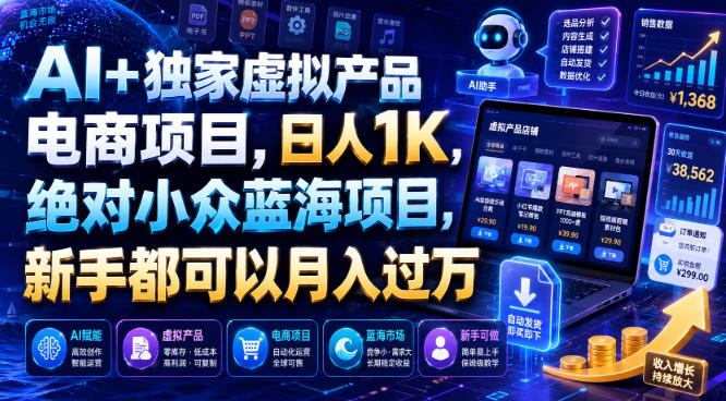 AI+独家虚拟产品电商项目，日人1K，绝对小众蓝海项目，新手都可以月入过万【揭秘】-迦哆网创社