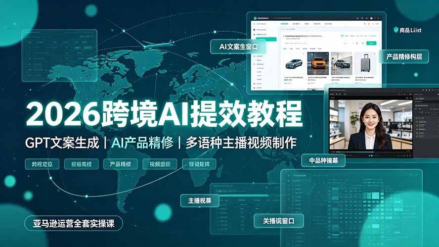 2026跨境AI提效教程·GPT文案生成｜AI产品精修｜多语种主播视频制作，亚马逊运营全套实操课-迦哆网创社