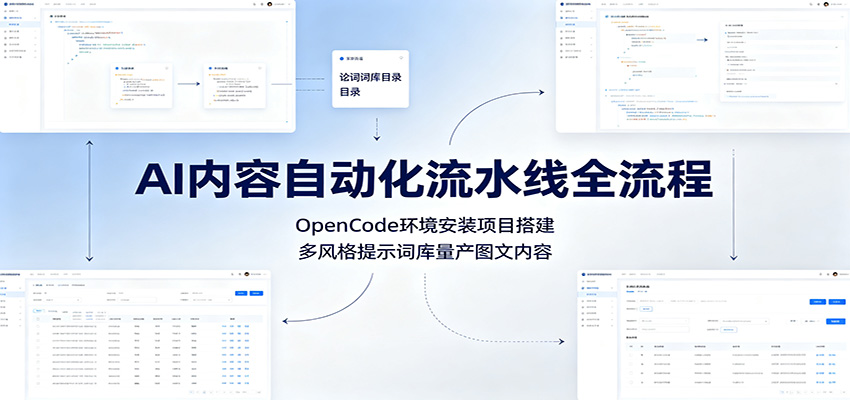 AI内容自动化流水线全流程：OpenCode环境安装项目搭建，多风格提示词库量产图文内容-迦哆网创社