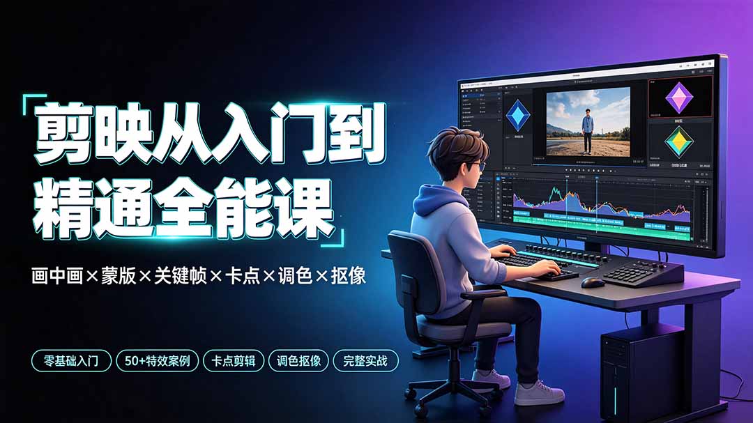 剪映从入门到精通全能课:画中画×蒙版×关键帧×卡点×调色×抠像,一站式掌握剪辑核心技能-迦哆网创社