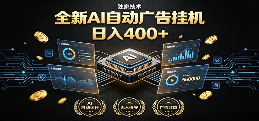 全新AI自动广告挂机 独家技术 躺赚400+ 全程无需人工值守-迦哆网创社