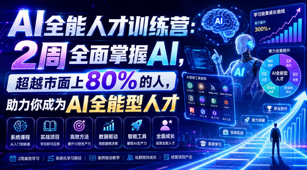 AI全能人才训练营：2周全面掌握AI，超越市面上80%的人，助力你成为AI全能型人才-迦哆网创社