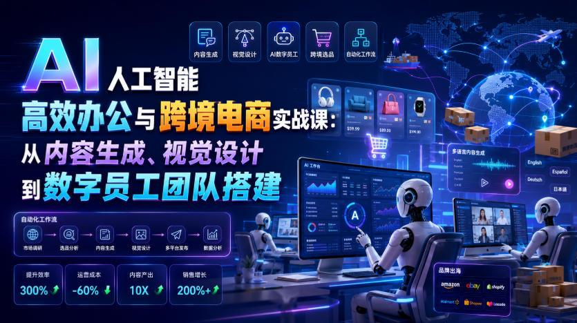 AI人工智能高效办公与跨境电商实战课：从内容生成、视觉设计到数字员工团队搭建-迦哆网创社