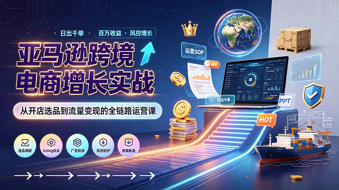 亚马逊0-1孵化特训营8期：从注册风控到稳定日出千单实战，规避审核封店风险，标准化执行流程落地-迦哆网创社