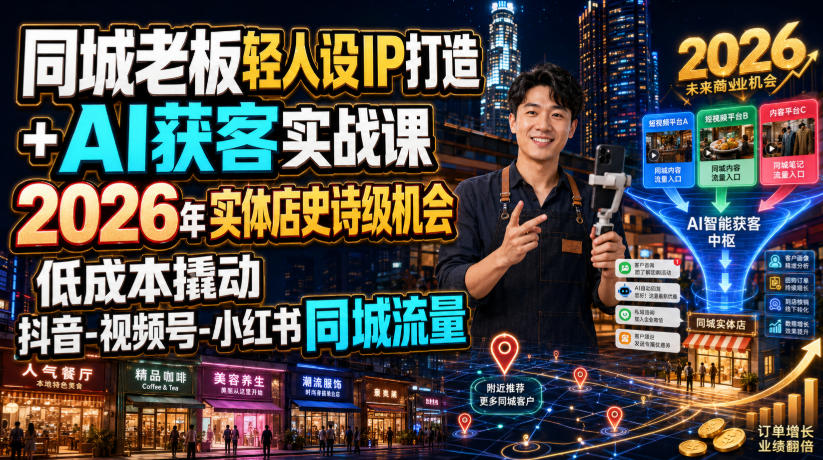 同城老板轻人设IP打造+AI获客实战课，2026年实体店史诗级机会，低成本撬动抖音-视频号-小红书同城流量-迦哆网创社