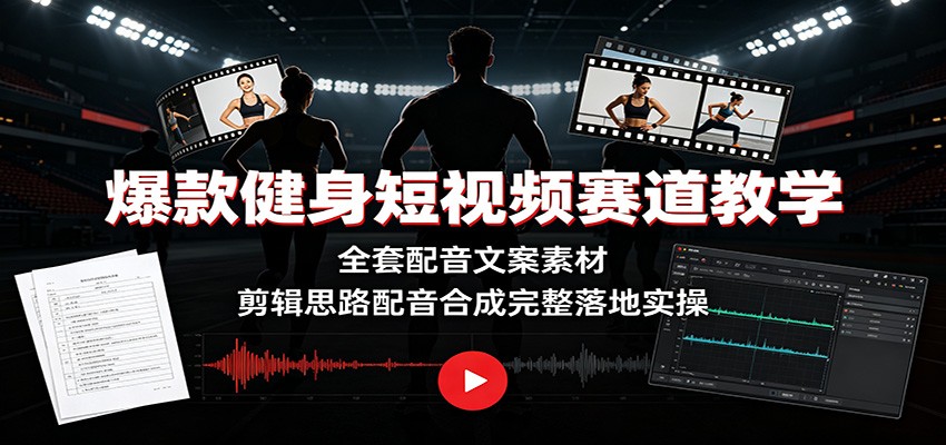 爆款健身短视频赛道教学：全套配音文案素材，剪辑思路配音合成完整落地实操-迦哆网创社