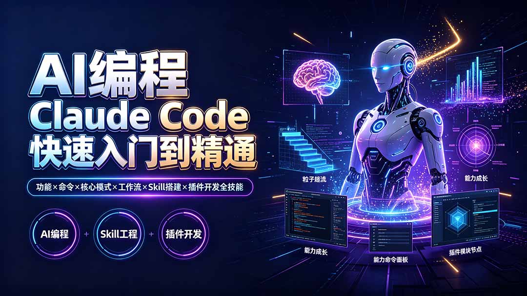 AI编程 Claude Code快速入门到精通：功能×命令×核心模式×工作流×Skill搭建×插件开发全技能-迦哆网创社