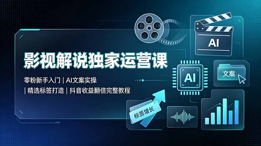 影视解说独家运营课：零粉新手入门｜AI文案实操｜精选标签打造｜抖音收益翻倍完整教程-迦哆网创社