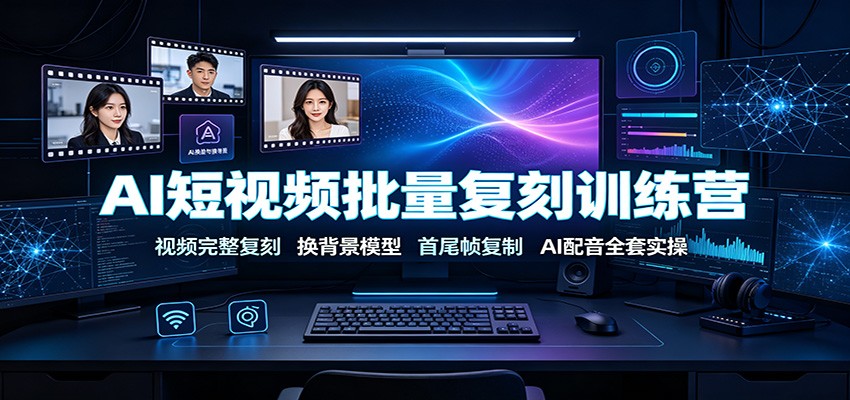 AI短视频批量复刻训练营：视频完整复刻，换背景模型、首尾帧复制、AI配音全套实操-迦哆网创社
