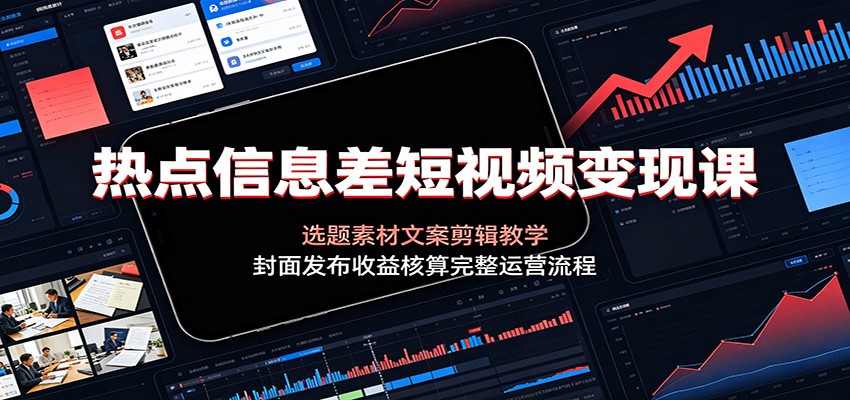 热点信息差短视频变现课：选题素材文案剪辑教学，封面发布收益核算完整运营流程-迦哆网创社
