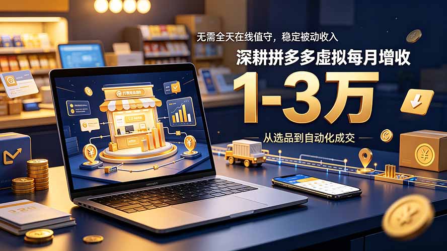 无需全天在线值守，稳定被动收入，深耕拼多多虚拟每月增收 1-3 万-迦哆网创社