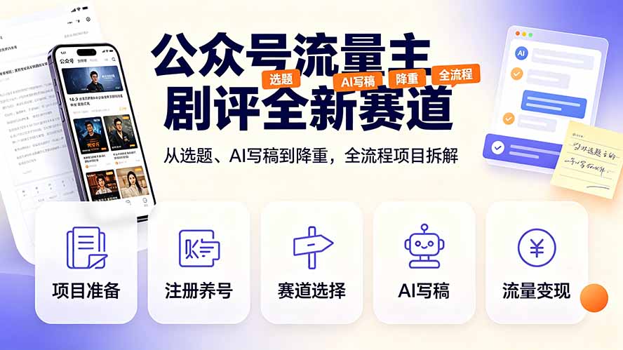 公众号流量主剧评全新赛道,从选题、AI写稿到降重,全流程项目拆解-迦哆网创社