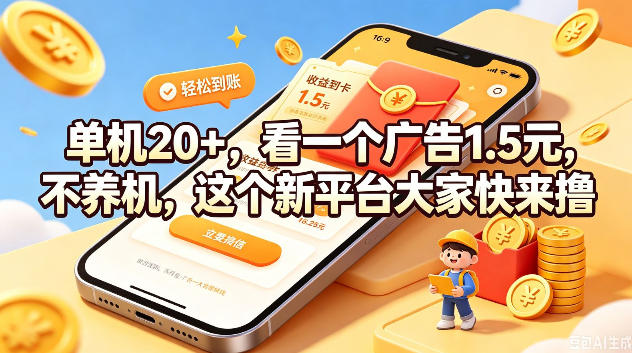 单机20+，看一个广告1.5米，不养机，这个新平台大家快来撸【揭秘】-迦哆网创社