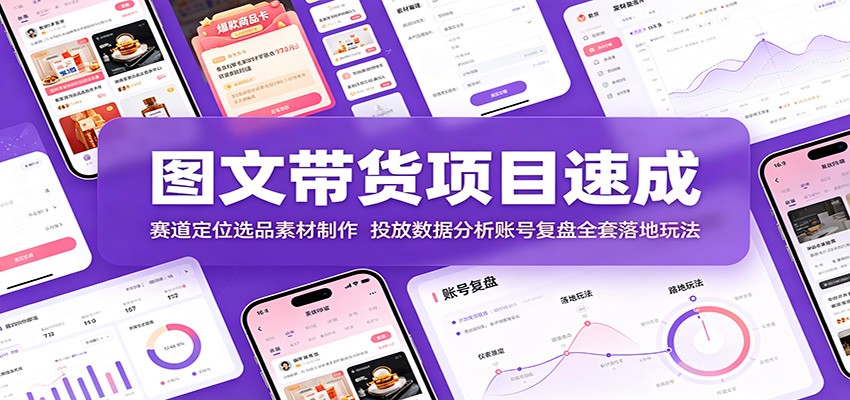 图文带货项目速成：赛道定位选品素材制作，投放数据分析账号复盘全套落地玩法-迦哆网创社