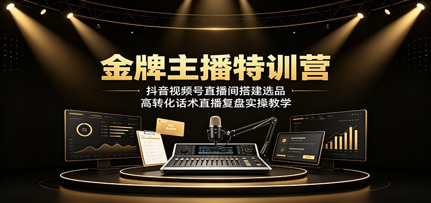 金牌主播特训营：抖音视频号直播间搭建选品，高转化话术直播复盘实操教学-迦哆网创社