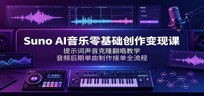 Suno AI音乐零基础创作变现课：提示词声音克隆翻唱教学，音频后期单曲制作接单全流程-迦哆网创社