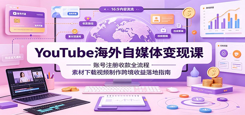 YouTube海外自媒体变现课:账号注册收款全流程,素材下载视频制作跨境收益落地指南-迦哆网创社