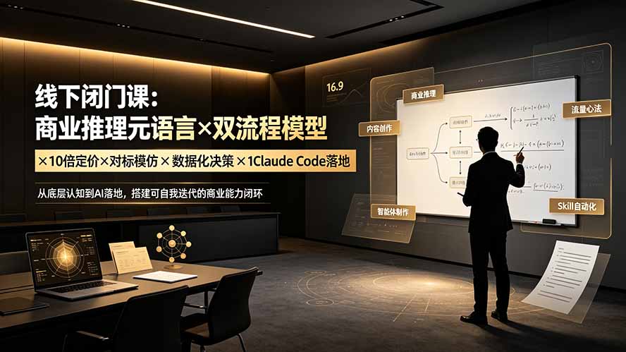 线下闭门课：商业推理元语言×双流程模型×10倍定价×对标模仿×数据化决策×Claude Code落地，击穿认知盲区-迦哆网创社