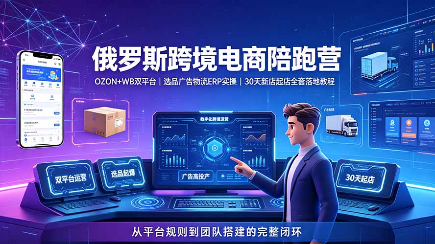 2026俄罗斯跨境电商陪跑营：OZON+WB双平台｜选品广告物流ERP实操｜30天新店起店全套落地教程-迦哆网创社