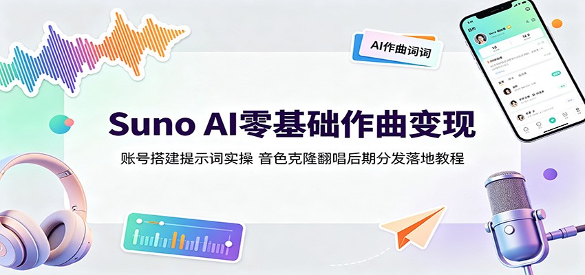 Suno AI零基础作曲变现：账号搭建提示词实操，音色克隆翻唱后期分发落地教程-迦哆网创社