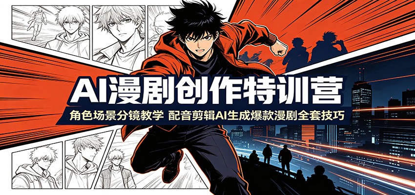 AI漫剧创作特训营：角色场景分镜教学，配音剪辑AI生成爆款漫剧全套技巧-迦哆网创社