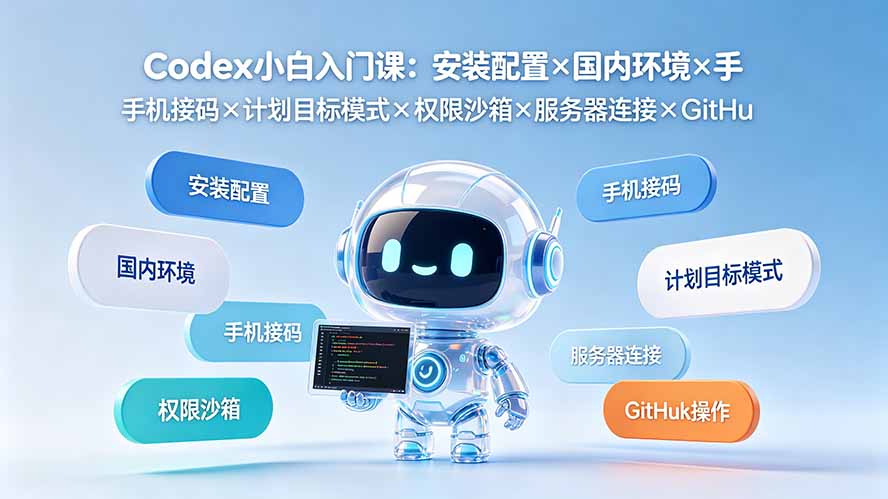 Codex小白入门课：安装配置×国内环境×手机接码×计划目标模式×权限沙箱×服务器连接×GitHub操作-迦哆网创社