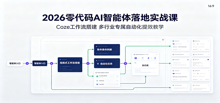 2026零代码AI智能体落地实战课：Coze工作流搭建，多行业专属自动化提效教学-迦哆网创社