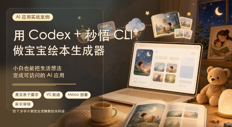 AI应用实战案例，用Codex+秒悟CLl做宝宝绘本生成器，小白也能把生活想法变成可访问的AI应用-迦哆网创社