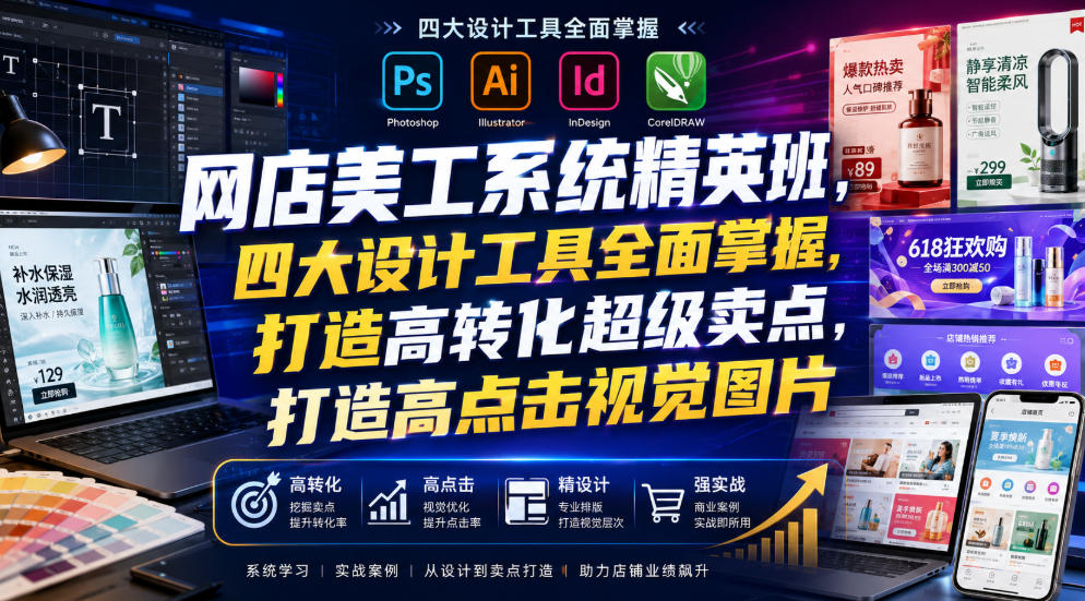 网店美工系统精英班，四大设计工具全面掌握，打造高转化超级卖点，打造高点击视觉图片(2026年7月)-迦哆网创社